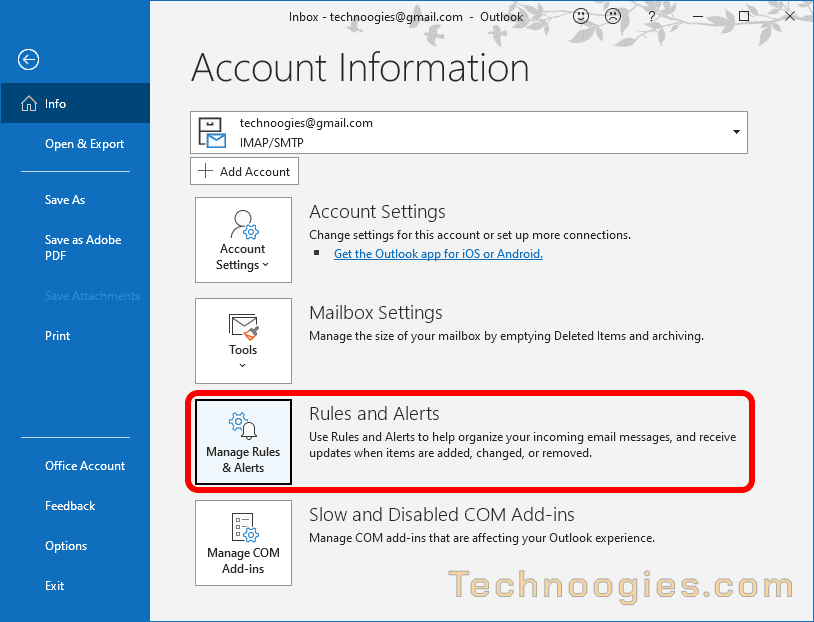 Manage Rules and Alerts
