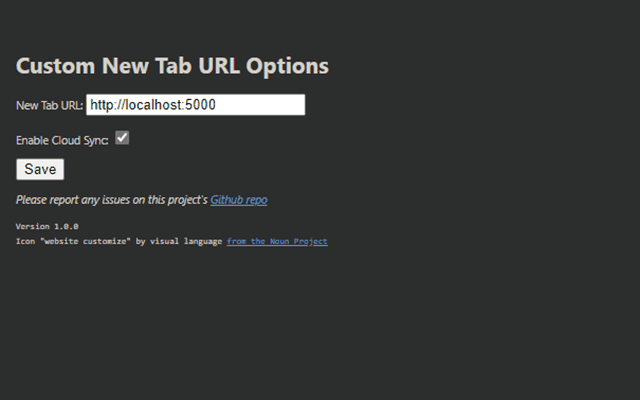 Custom New Tab settings dialog