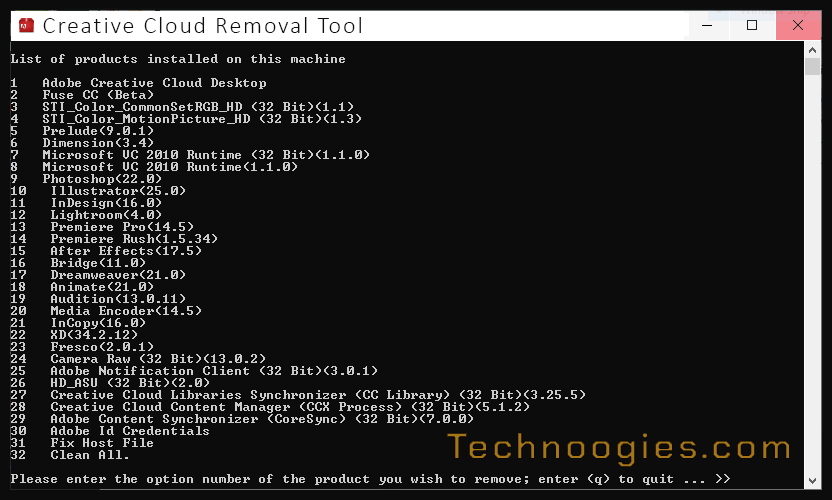 Adobe Creative Cloud Removal Tool option dialog screen 2.